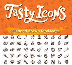 500个手绘风格的食物图标：500 hand-drawn food icons